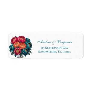 Etiqueta Naranja Verde azulado rojo Peony Gold Trim direcci