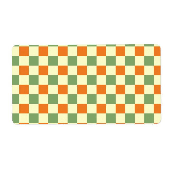 Etiqueta Naranja Verde Brown Checkered Gingham Pattern (Frente)