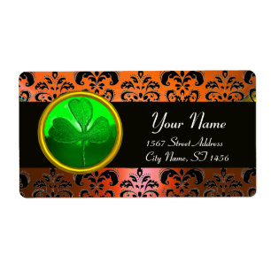 Etiqueta Naranja VERDE DAMASK CON SHAMROCK, negro