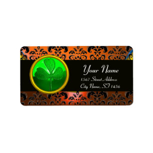 Etiqueta Naranja VERDE DAMASK CON SHAMROCK, negro