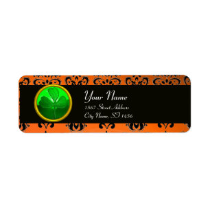 Etiqueta Naranja VERDE DAMASK CON SHAMROCK, negro