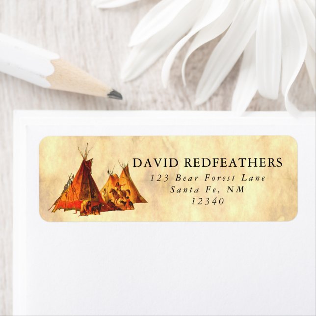 Etiqueta Native American Tipi Assiniboine Tipis Parchment (In situ)