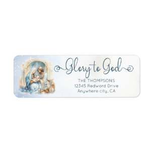 Etiqueta Natividad acuarela Gloria a Dios Navidades