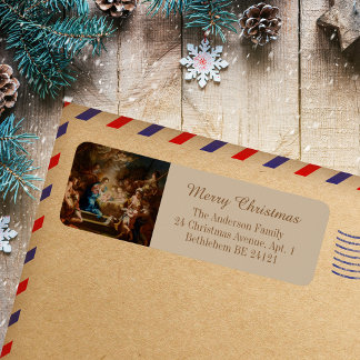 Etiqueta Natividad de los Navidades cristianos barrocos