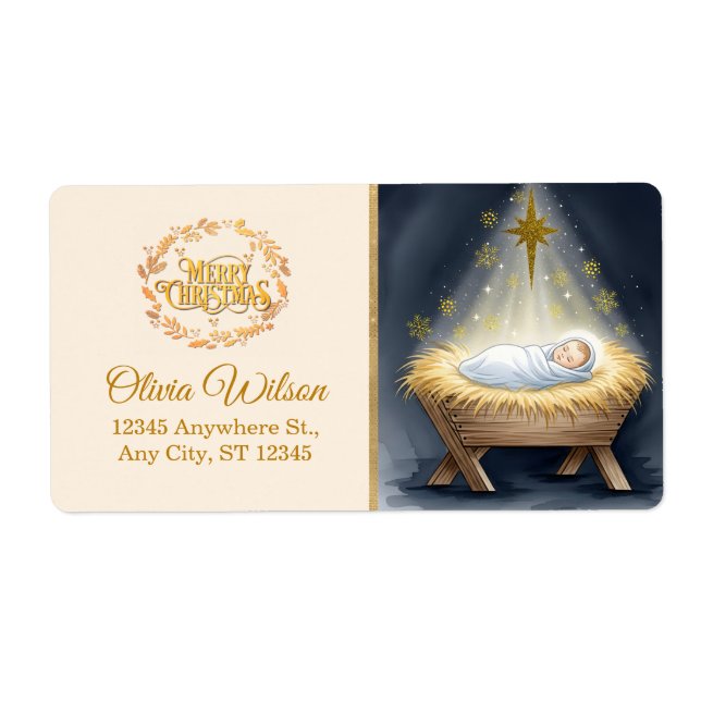 Etiqueta Nativity Scene "Merry Christmas" (Frente)
