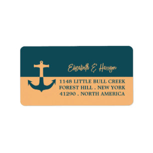 Etiqueta Nautical Anchor - Coral Blue - Beach Wedding