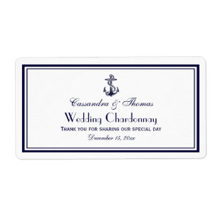 Etiqueta Nautical Anchor Naval Azul Enmarcada con botellas