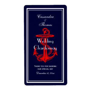 Etiqueta Nautical Anchor Red White Navy Botella de Vino