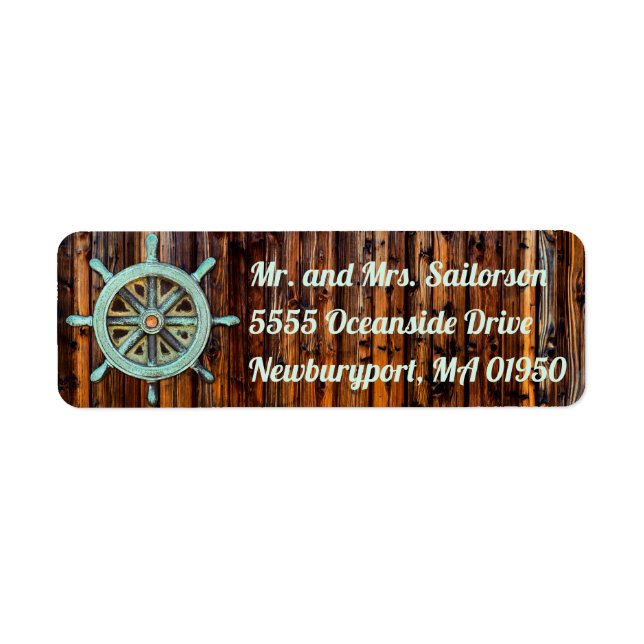 Etiqueta Nautical Theme Bronze Captains Wheel (Frente)