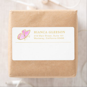 Etiqueta Navegación elegante con mariposa rosa y dorada