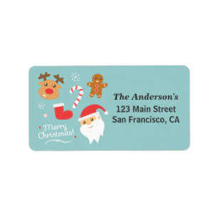 Etiqueta Navidad adorable - Santa, Reno, Hombre de Pan de J