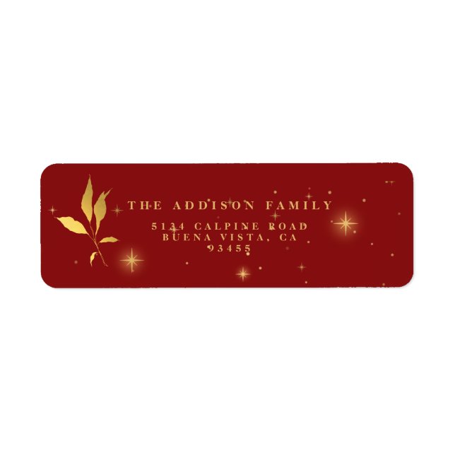 Etiqueta Navidad Alegre Estrellada Roja y Dorada (Frente)