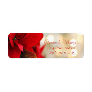 Etiqueta Navidad, Bokeh dorado, Poinsettia