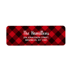 Etiqueta Navidad con estampado de cuadros rojos y negros de