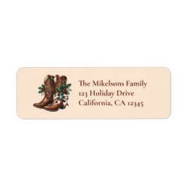 Etiqueta Navidad con lazo y botas occidentales