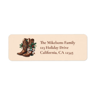 Etiqueta Navidad con lazo y botas occidentales