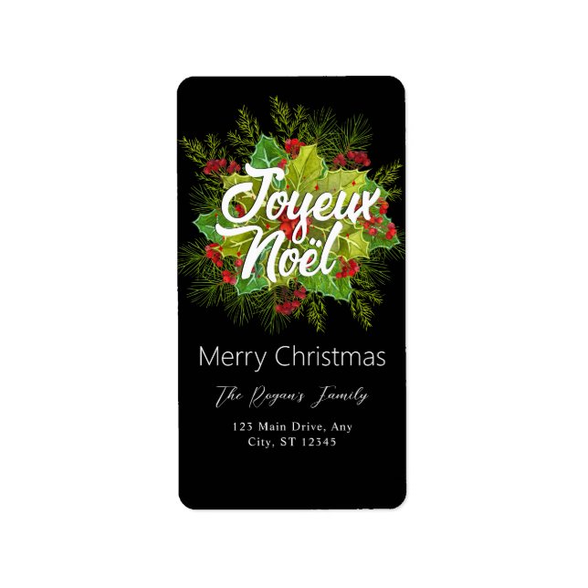Etiqueta Navidad de Acebo Verde Acuarela (Frente)
