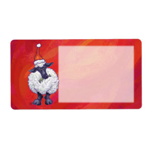 Etiqueta Navidad de ovejas en rojo