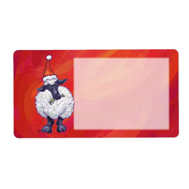 Etiqueta Navidad de ovejas en rojo (Frente)