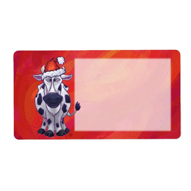 Etiqueta Navidad de Vaca en Rojo (Frente)