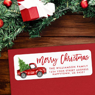Etiqueta Navidad del camión del vintage de la escritura de