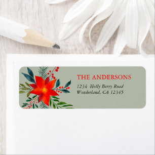 Etiqueta Navidad Feliz de Poinsettia Roja personalizada
