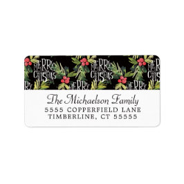 Etiqueta Navidad | Feliz Navidad - Holly Black Pattern