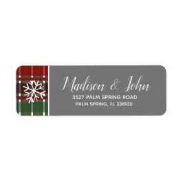 Etiqueta Navidad Moderna Cuadros Grises Copos de Nieve