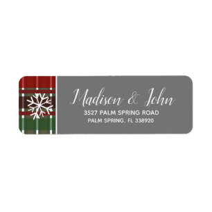 Etiqueta Navidad Moderna Cuadros Grises Copos de Nieve