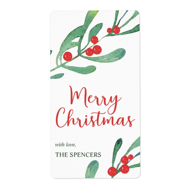 Etiqueta Navidad Moderna Personalizada con Acebo (Frente)