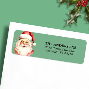 Etiqueta Navidad Papá Noel Acuarela Vintage Verde