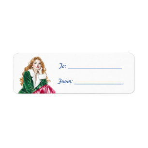 Etiqueta Navidad Pelo Rojo Femenino