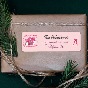 Etiqueta Navidad rosa garabato coquette dibujado a mano