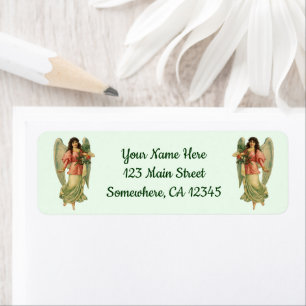 Etiqueta Navidad vintage, Ángel victoriano antiguo