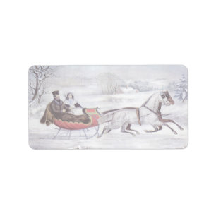 Etiqueta Navidad Vintage, El Camino Invierno, Trineo de Cab