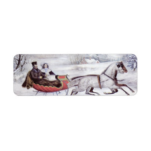 Etiqueta Navidad Vintage, El Camino Invierno, Trineo de un 