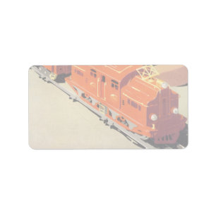 Etiqueta Navidad Vintage, Niño Jugando con Trenes de Juguet