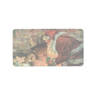 Etiqueta Navidad Vintage, niños de Santa Claus victoriano