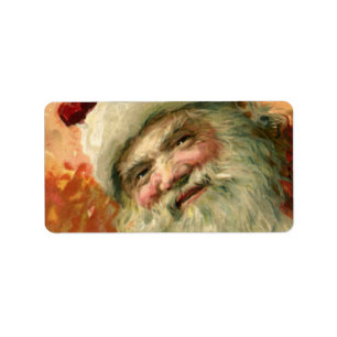 Etiqueta Navidad vintage, retrato de Santa Claus victoriano