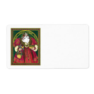 Etiqueta Navidad Vintage, Santa Claus con Hojas de Acebo