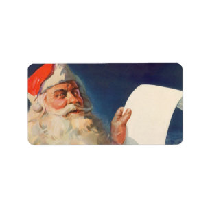 Etiqueta Navidad Vintage, Santa Claus Lista de traviesos y