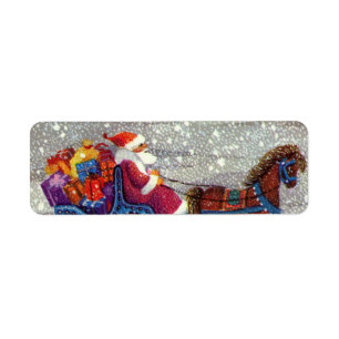 Etiqueta Navidad Vintage, Santa Claus Trineo Abierto de un 