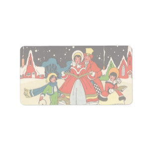Etiqueta Navidad Vintage, una familia cantando villancicos
