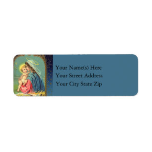 Etiqueta Navidad Virgen Azul Madonna y Infantil