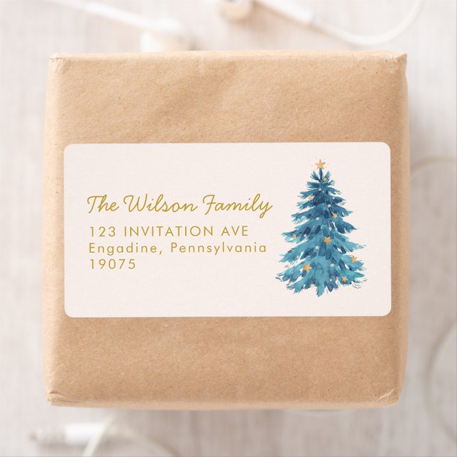 Etiqueta Navidades acuarela Feliz discurso navideño (Subido por el creador)