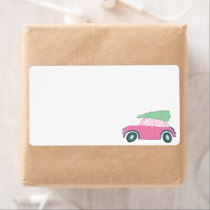 Etiqueta Navidades acuarelas de árbol de navidad de coches 