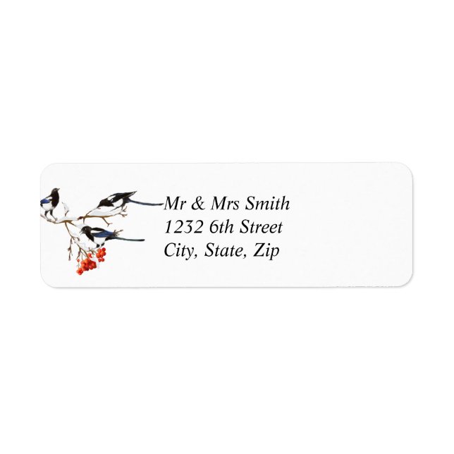 Etiqueta Navidades acuarelas Magpie Bird Berry Bush (Frente)