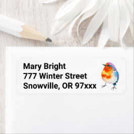 Etiqueta Navidades alegres y amables Robin Watercolor