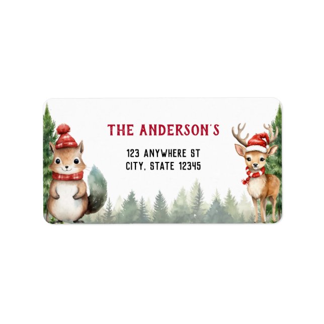 Etiqueta Navidades Animales de Woodland Winter (Frente)