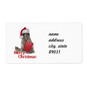 Etiqueta Navidades Bandit Raccoon con el presente